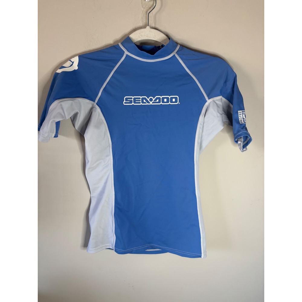 Sea-Doo Kids Blue Gray UV SPF 50+ Rash Guard Swim Shirt Short Sleeve Size L